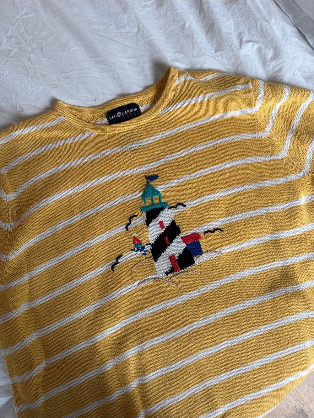 Vintage 90’s Ramie Cotton Lighthouse Sweater in Yellow, size XL - Picture 5 of 5